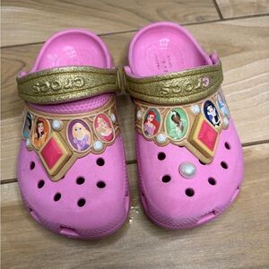 CROCS Kids Pink Princess Clogs with Gold Strap and Jewel Accents